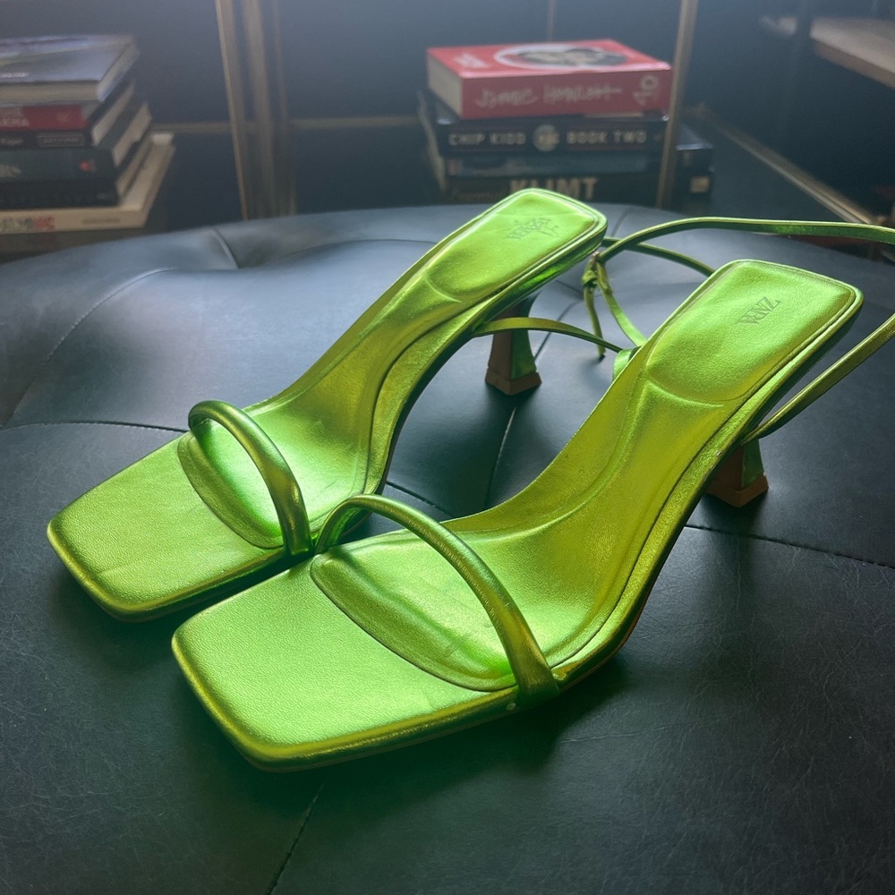 ZARA metallic lime green heeled sandals